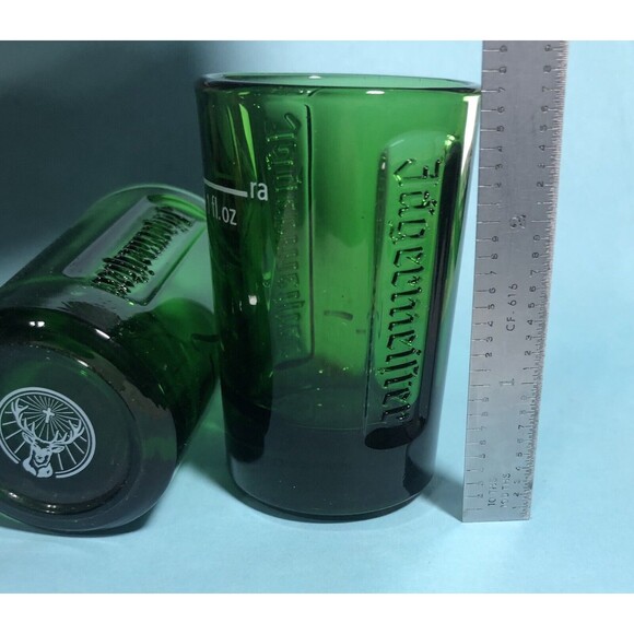 set of 2 Jägermeister Liqueur Embossed Shot Glasses Green Glass 1FL oz - Picture 1 of 2